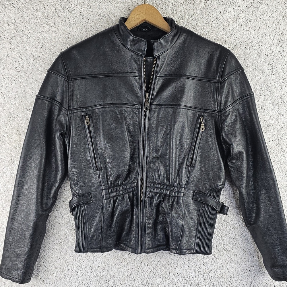 Vintage Leather Limited Moto Black Mesh Lined Motorcycle Jacket Women's Large
